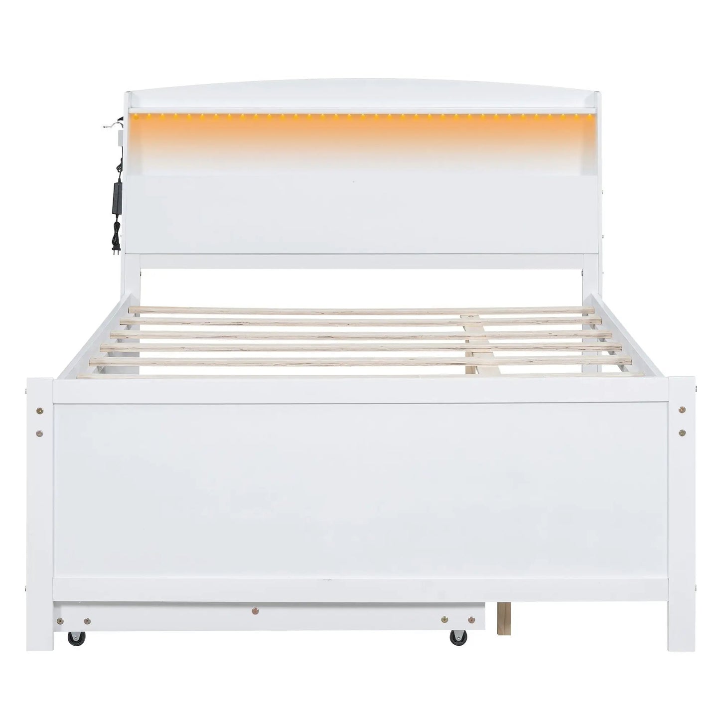 Full size white platform bed with LED headboard lighting on Tampa Home & Garden Store
