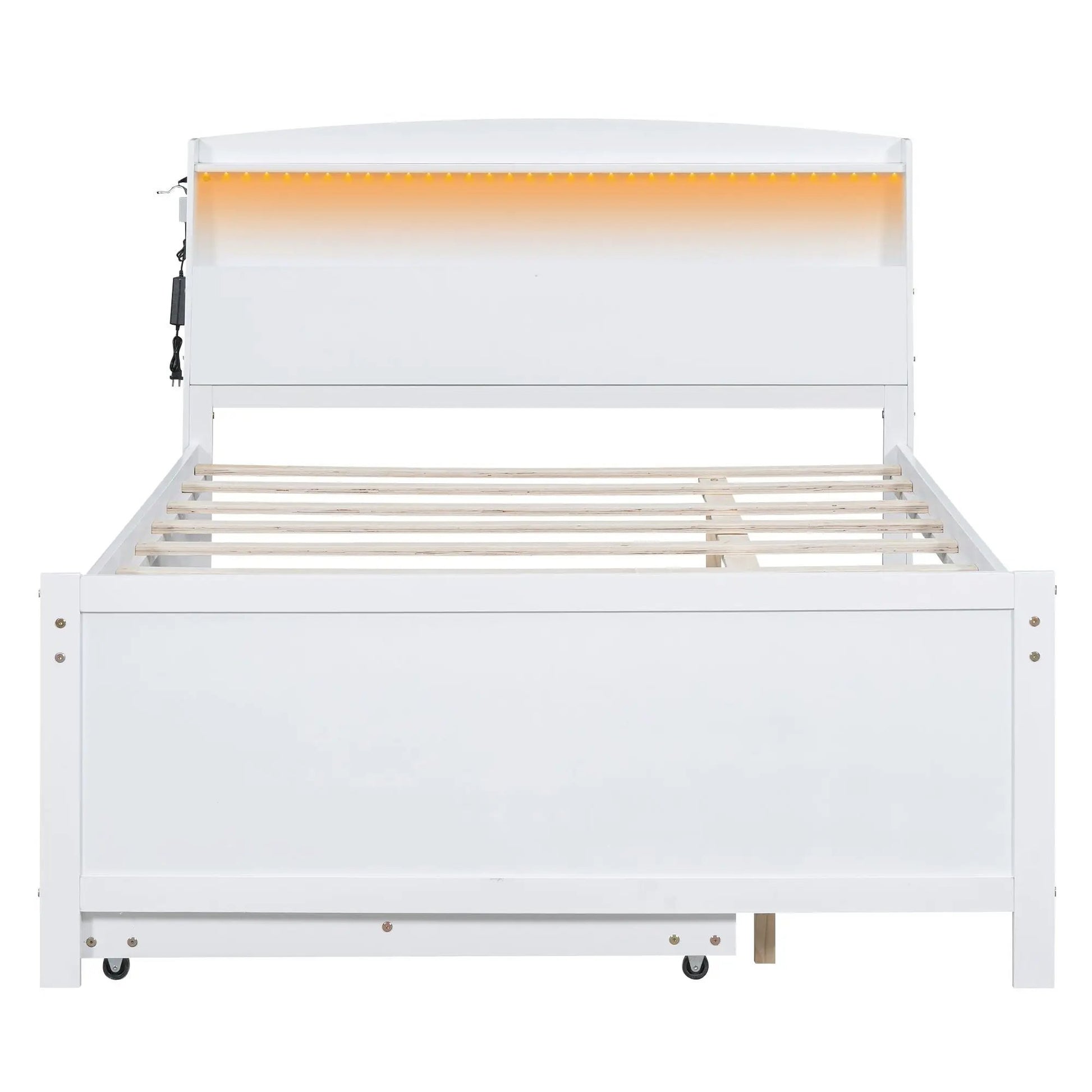Full size white platform bed with LED headboard lighting on Tampa Home & Garden Store