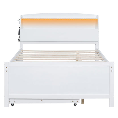 Full size platform bed with storage LED headboard in white, slatted bed base on Tampa Home & Garden Store