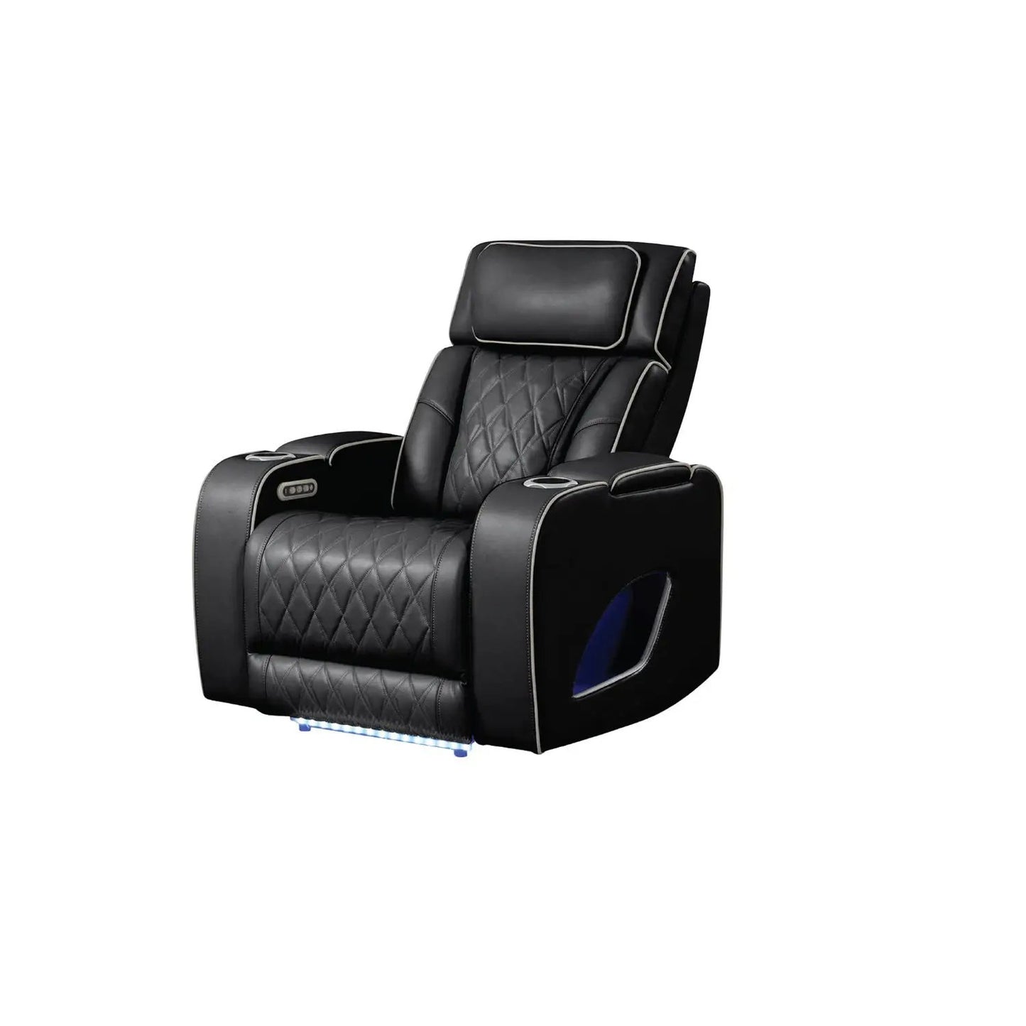Fortuner power reclining chair in black leather with diamond-stitched and cup holders on Tampa Home & Garden Store