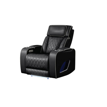 Fortuner power reclining chair in black leather with diamond-stitched and cup holders on Tampa Home & Garden Store