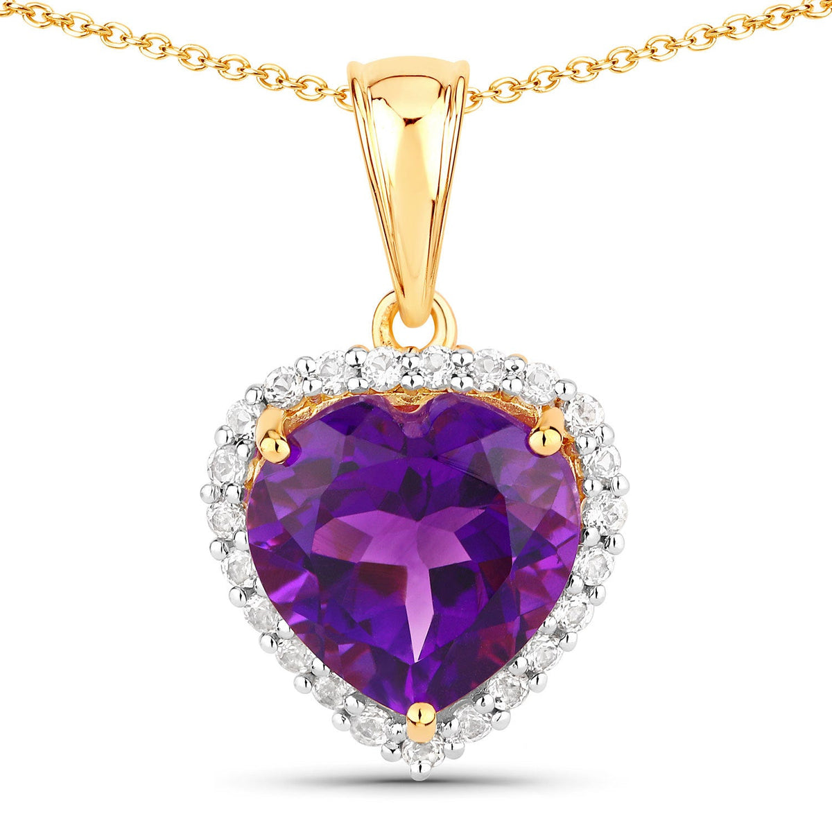 4.76 ct amethyst heart pendant with white topaz halo in gold-tone setting on chain on Tampa Home & Garden Store