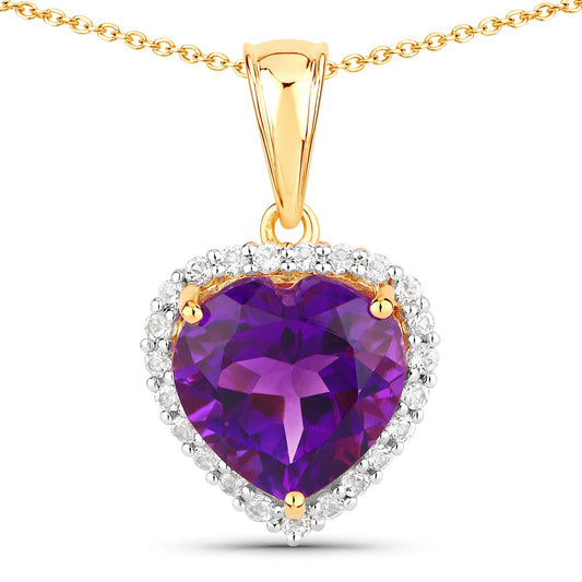 4.76 ct amethyst heart pendant with white topaz halo in gold-tone setting on chain on Tampa Home & Garden Store