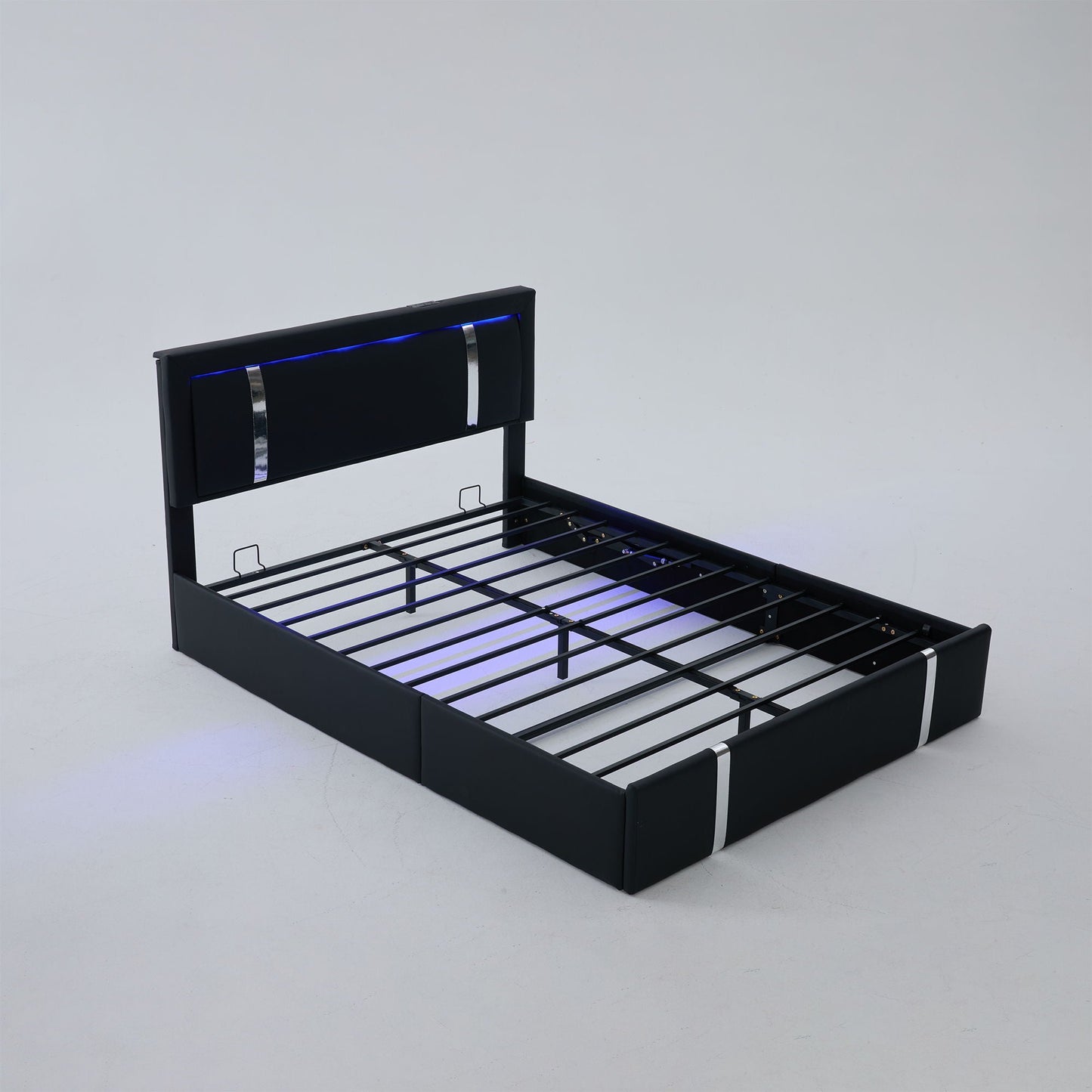 Upholstered Bed with Led Headboard and Storage