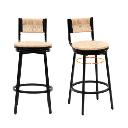 Bar stools swivel counter chairs with black metal frame and handwoven paper rope seats, set of 2 on Tampa Home & Garden Store