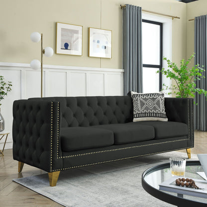 Modern Button Tufted Sofa With Nailhead Trim
