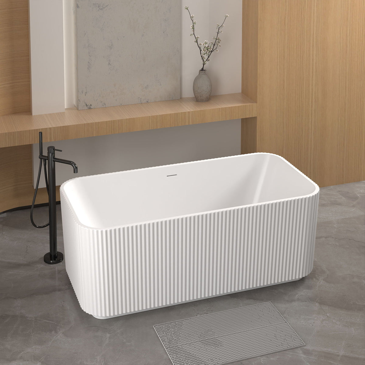 Linear Freestanding Soaker Tub with Gloss White, ribbed exterior, HouseOfZazla bathtub on Tampa Home & Garden Store