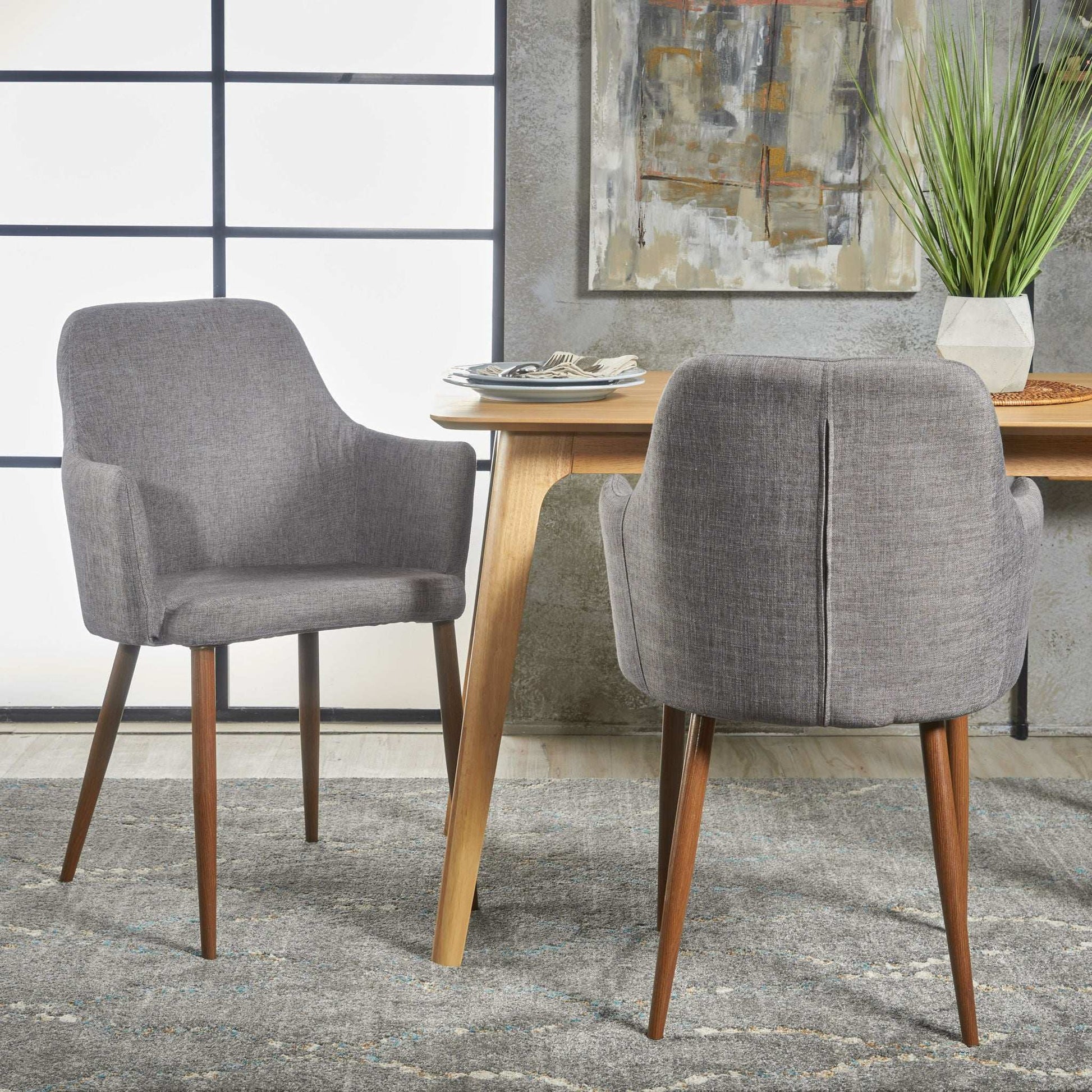 Elegant Dining Chairs With Contoured Support, grey, wooden legs, HouseOfZazla armchairs pair on Tampa Home & Garden Store