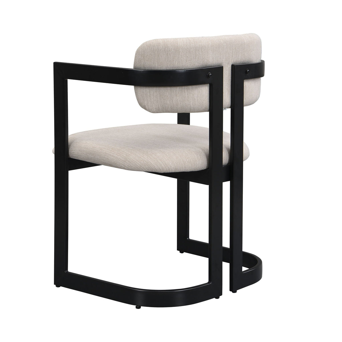 Upholstered dining armchairs set of 2 with beige fabric cushions and black frame on Tampa Home & Garden Store