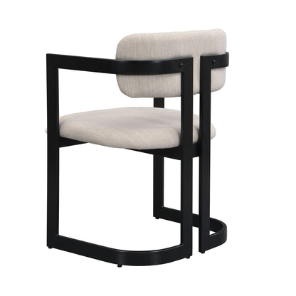 Upholstered dining armchairs set of 2 with beige fabric cushions and black frame on Tampa Home & Garden Store