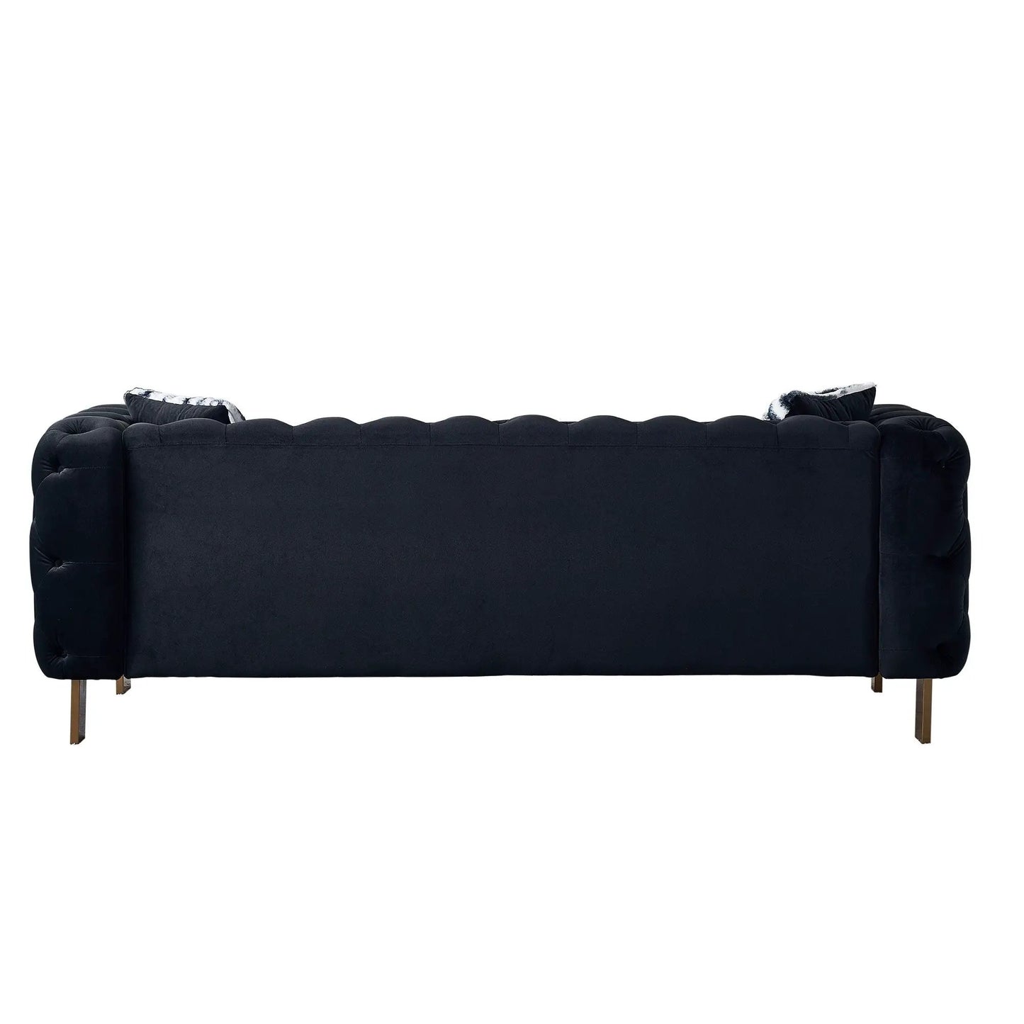 Chesterfield modern tufted sofa 84.25W in dark fabric with metal legs on Tampa Home & Garden Store