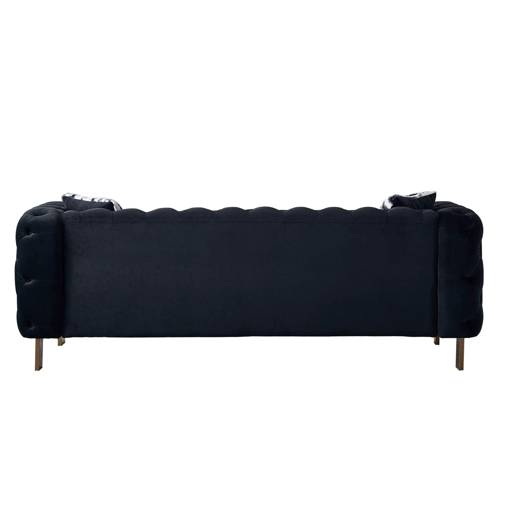 Chesterfield modern tufted sofa 84.25W in dark fabric with metal legs on Tampa Home & Garden Store