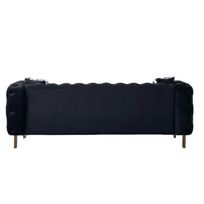 Chesterfield modern tufted sofa 84.25W in dark fabric with metal legs on Tampa Home & Garden Store