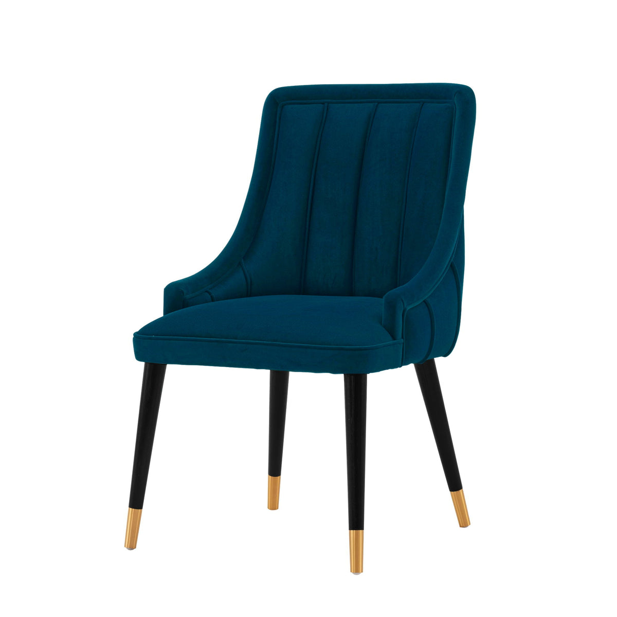 Eda dining chair with stitched teal upholstery and gold-tipped black legs, arm chair on Tampa Home & Garden Store