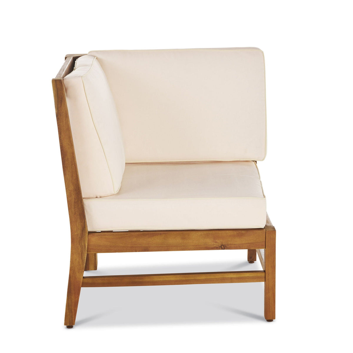 Perla Corner Chair with beige water-resistant cushions and wooden frame by HouseOfZazla on Tampa Home & Garden Store