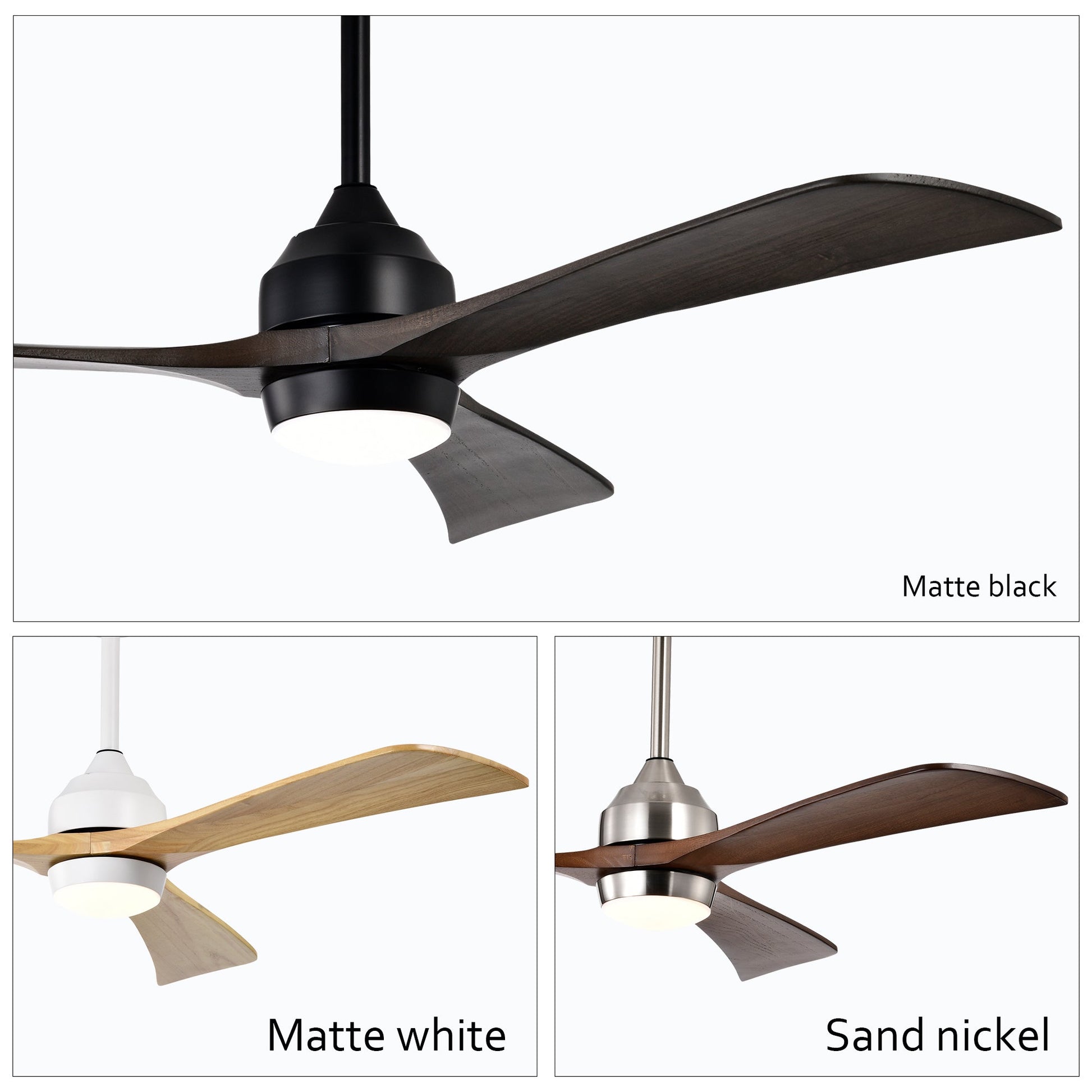 HouseOfZazla 52in solid wood blade ceiling fan with lights remote control matte black on Tampa Home & Garden Store