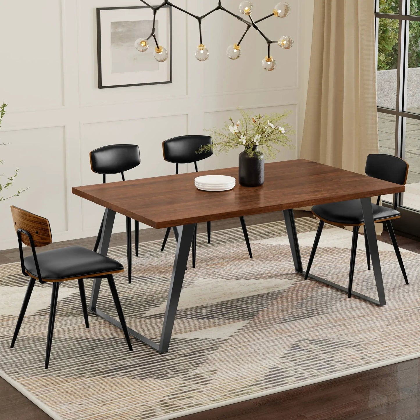 Lowry handcrafted square dining table with walnut finish and black metal legs on Tampa Home & Garden Store