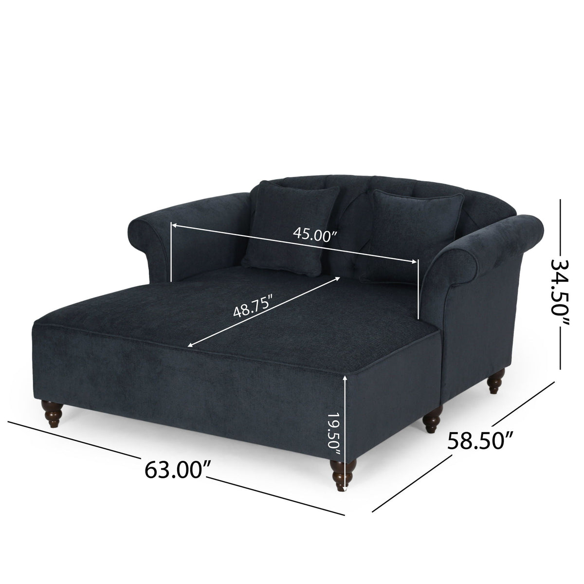 Elegant upholstered chaise by HouseOfZazla with dark gray fabric and two gray pillows on Tampa Home & Garden Store
