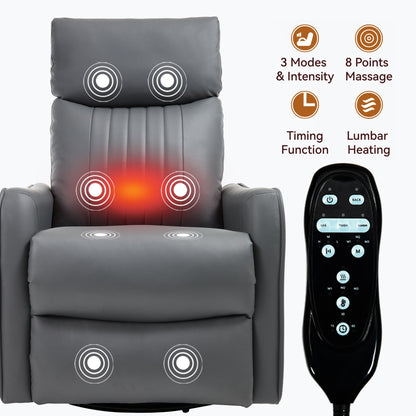 Grey faux leather massage recliner by HouseOfZazla with heat, rocker and swivel on Tampa Home & Garden Store