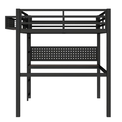 Metal Loft Bed with Desk and Charging Port
