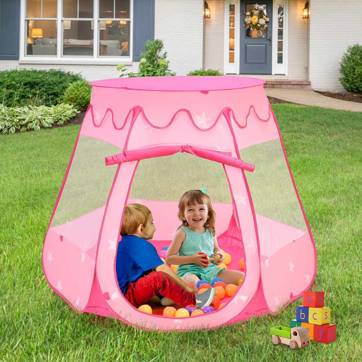 GemGear pink portable kid play tent with 100 balls ball pit for outdoor play on Tampa Home & Garden Store