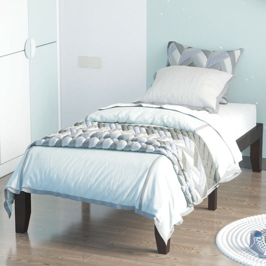 Twin Size 14 Inch Wooden Slats Bed Mattress Frame-Brown - Tampa Home & Garden Store