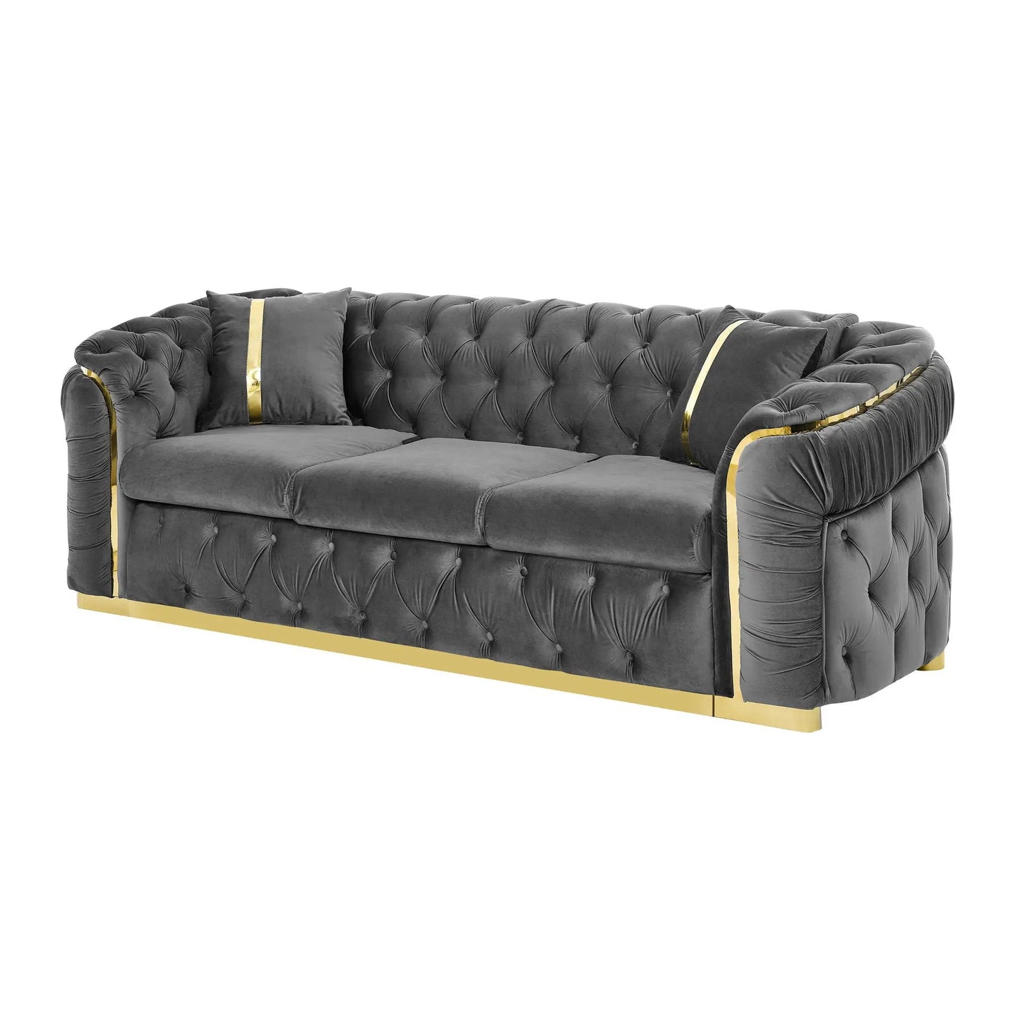 Button Tufted Chesterfield Sofa With 2 Pillows