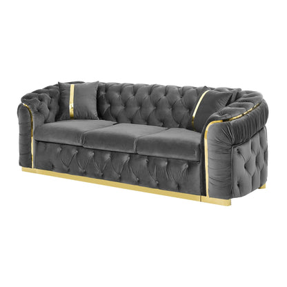 Button Tufted Chesterfield Sofa With 2 Pillows