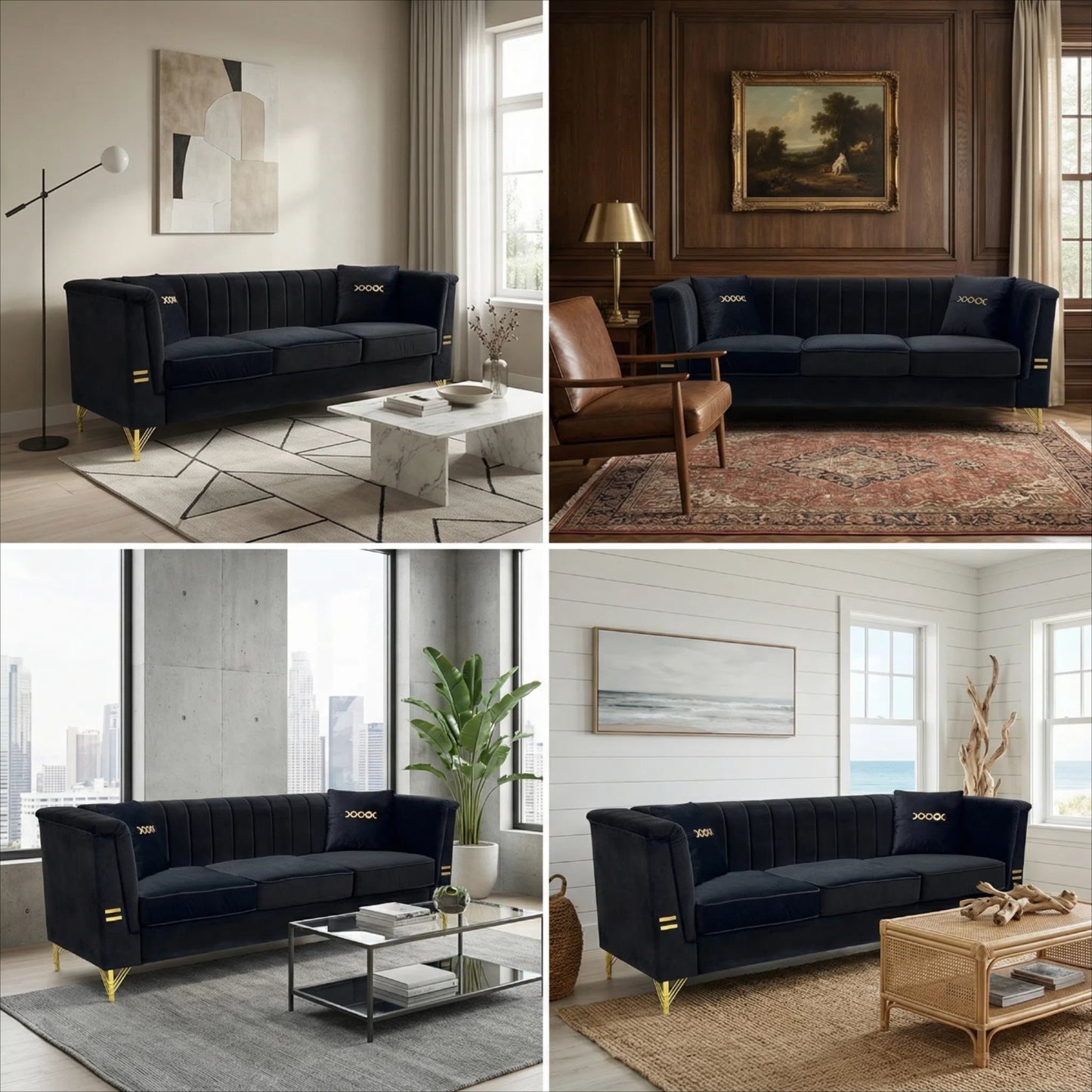 Modern Velvet Three Seater Sofa for Living Rooms