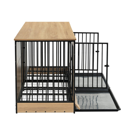 Dog crate furniture two-room unit in black metal with natural wood top by HouseOfZazla on Tampa Home & Garden Store