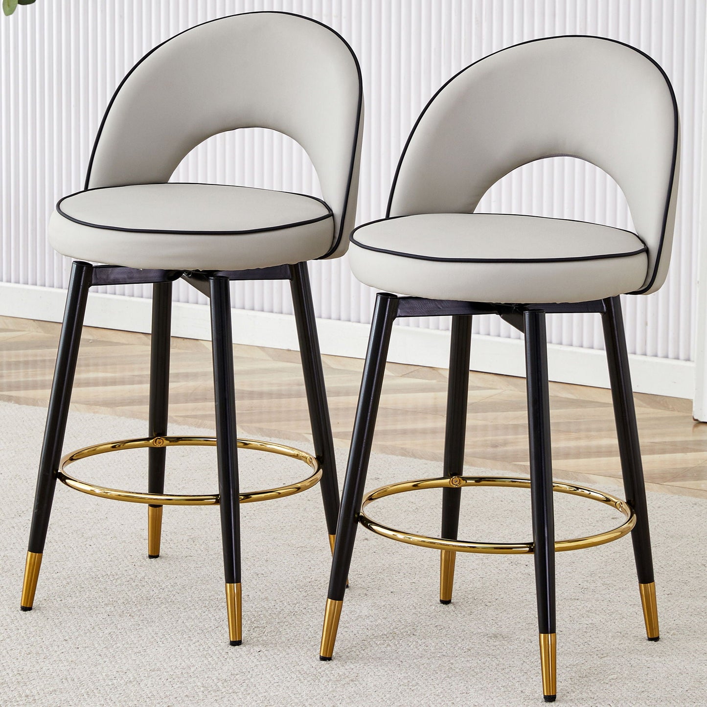 Rotatable bar chair set of 2 by HouseOfZazla, modern upholstered with black metal legs on Tampa Home & Garden Store
