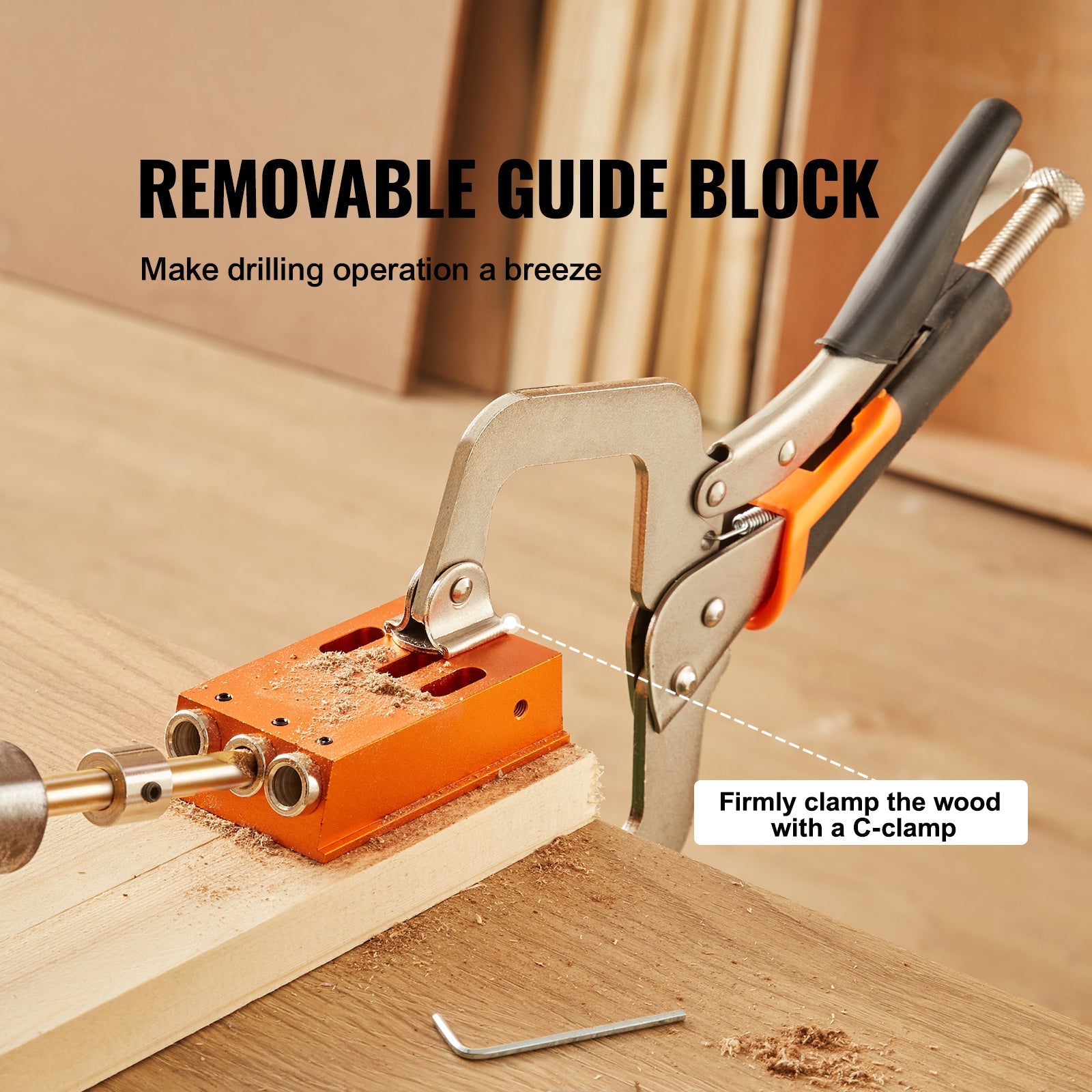Pocket Hole Jig Kit, 34 Pcs with adjustable depth and C-clamp, orange jig base on Tampa Home & Garden Store