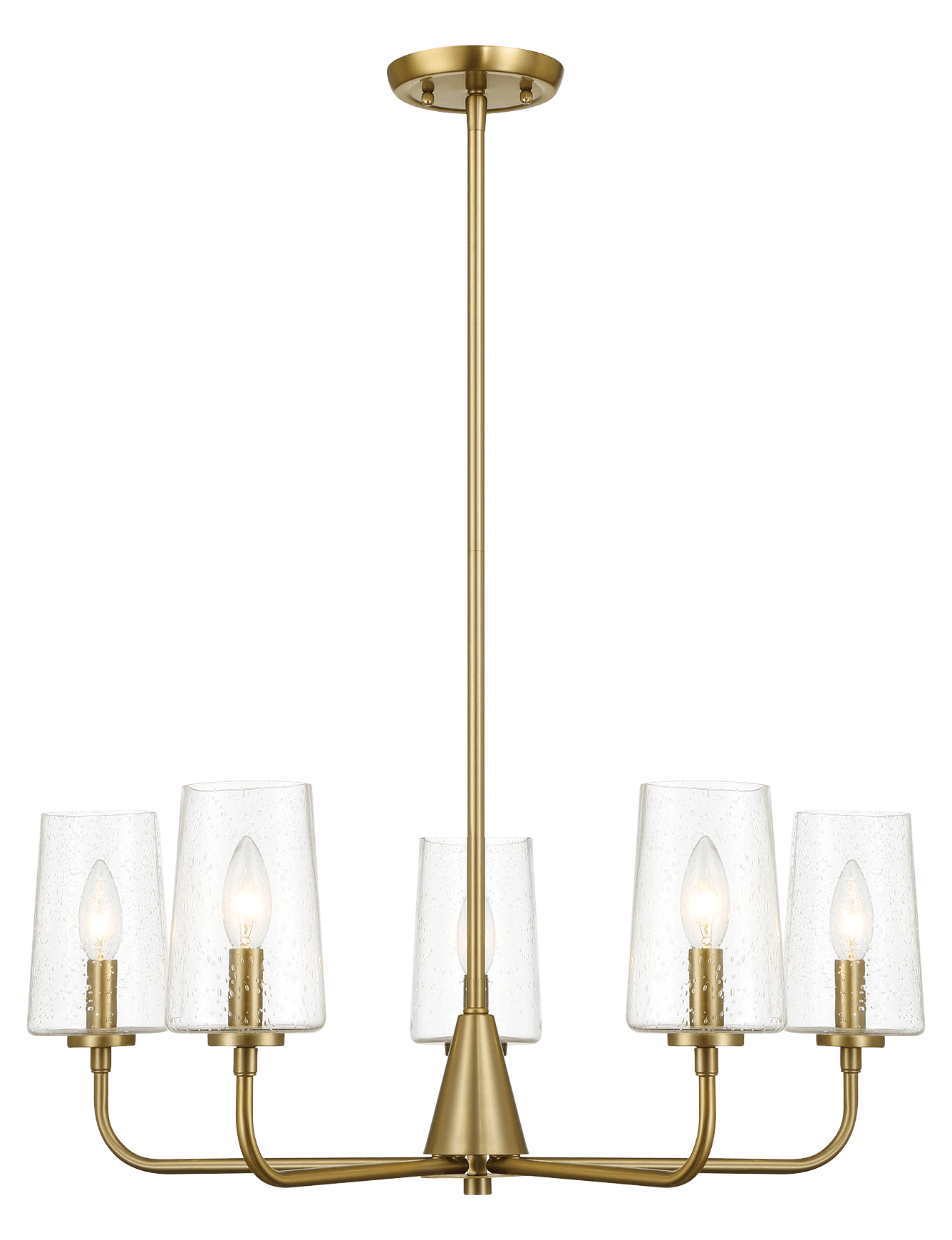 Dazzle Five Lights Chandelier with clear seeded glass shades in satin brass finish on Tampa Home & Garden Store