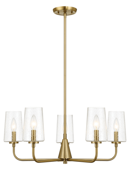 Dazzle Five Lights Chandelier with clear seeded glass shades in satin brass finish on Tampa Home & Garden Store