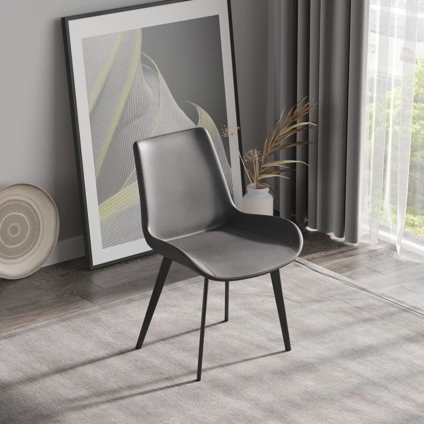 Modern dining chair set of 2 with black faux leather seat and slender metal legs on Tampa Home & Garden Store