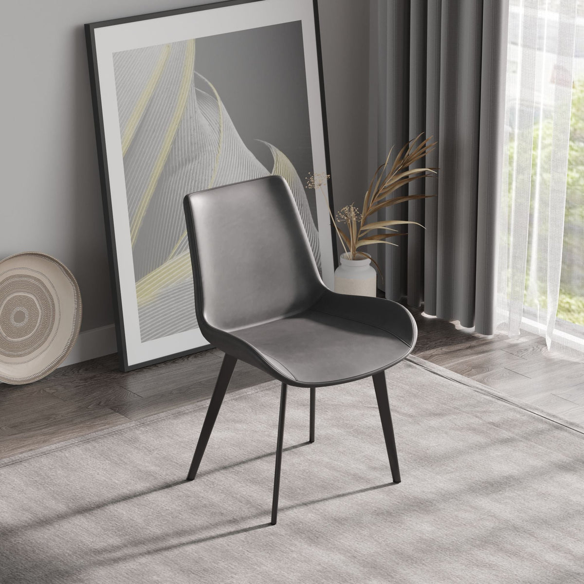 Modern dining chair set of 2 by HouseOfZazla with grey faux-leather upholstery and metal legs on Tampa Home & Garden Store