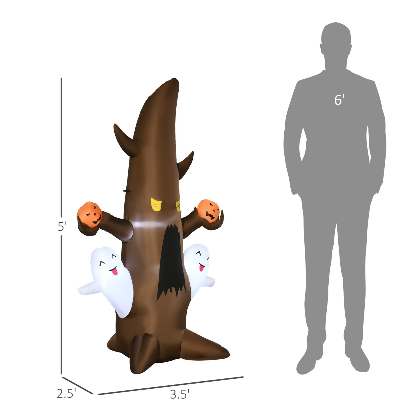 5ft illuminated inflatable Halloween ghost tree with brown trunk and ghost accents at base on Tampa Home & Garden Store