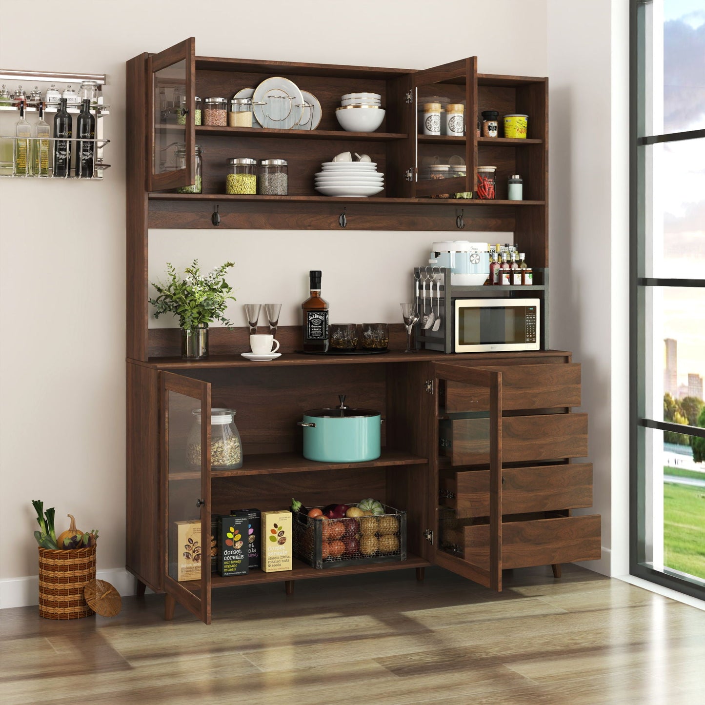 Large Kitchen Hutch With Drawer And Storage Rack