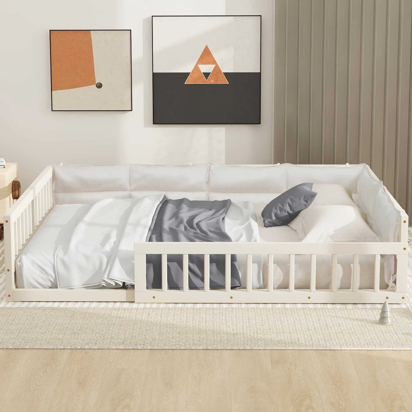 Upholstered Platform Bed with Guardrail Pillow