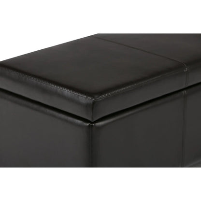 Avalon multifunctional storage ottoman bench in black leather with visible stitching on Tampa Home & Garden Store