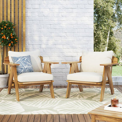 Outdoor Acacia Wood Club Chairs Set of 2 with Beige Cushions in teak finish by HouseOfZazla on Tampa Home & Garden Store