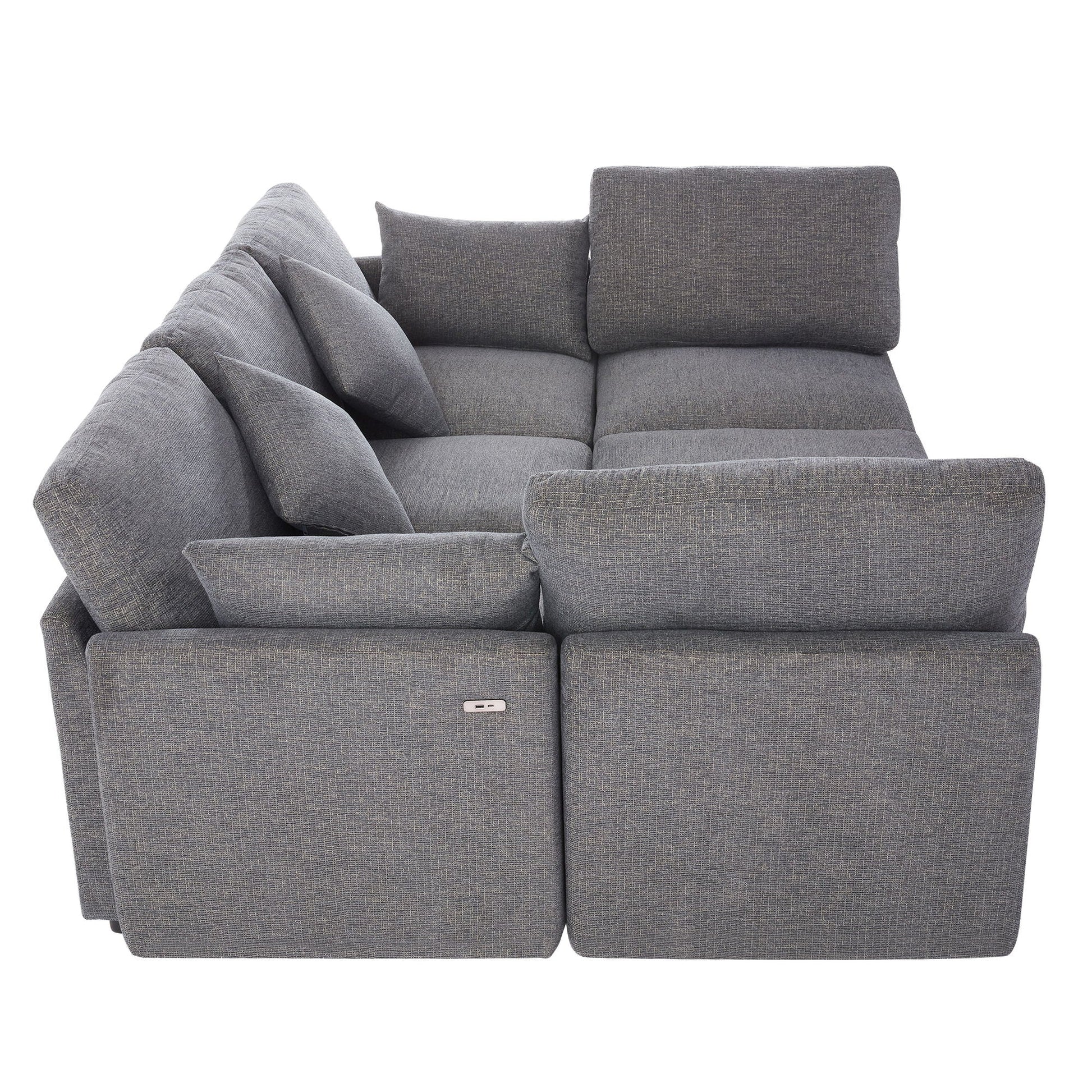 Sectional sofa modular U-shaped with ottoman, gray textured fabric, 2-piece set on Tampa Home & Garden Store