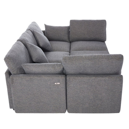 Sectional sofa modular U-shaped with ottoman, gray textured fabric, 2-piece set on Tampa Home & Garden Store