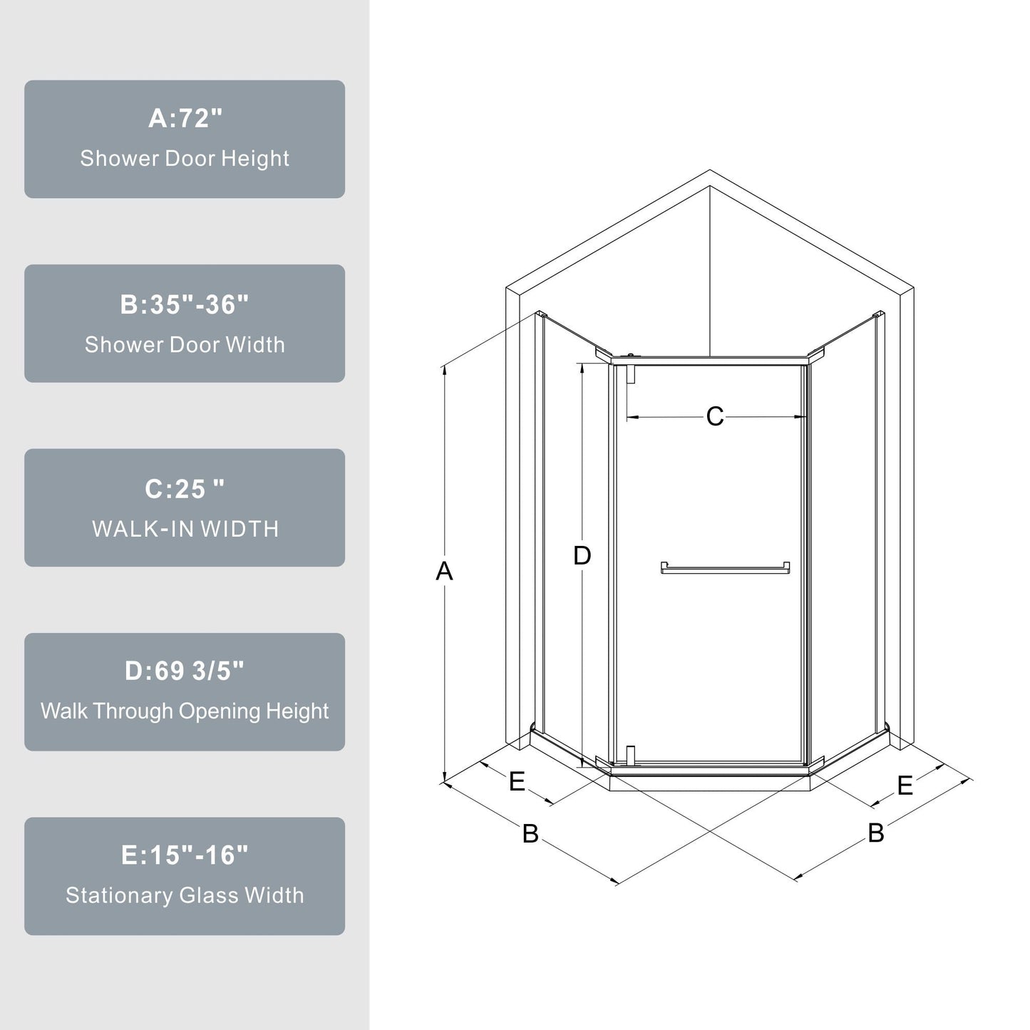 Frameless Neo Angle Shower Door and Acrylic Base
