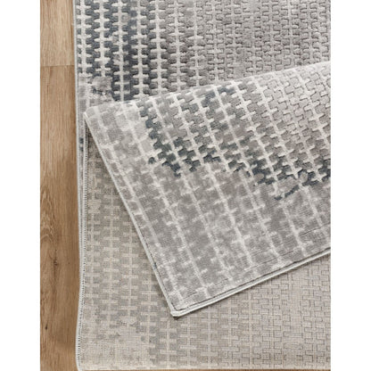 Gray contemporary area rug Geometrix pattern by HouseOfZazla on hardwood floor on Tampa Home & Garden Store