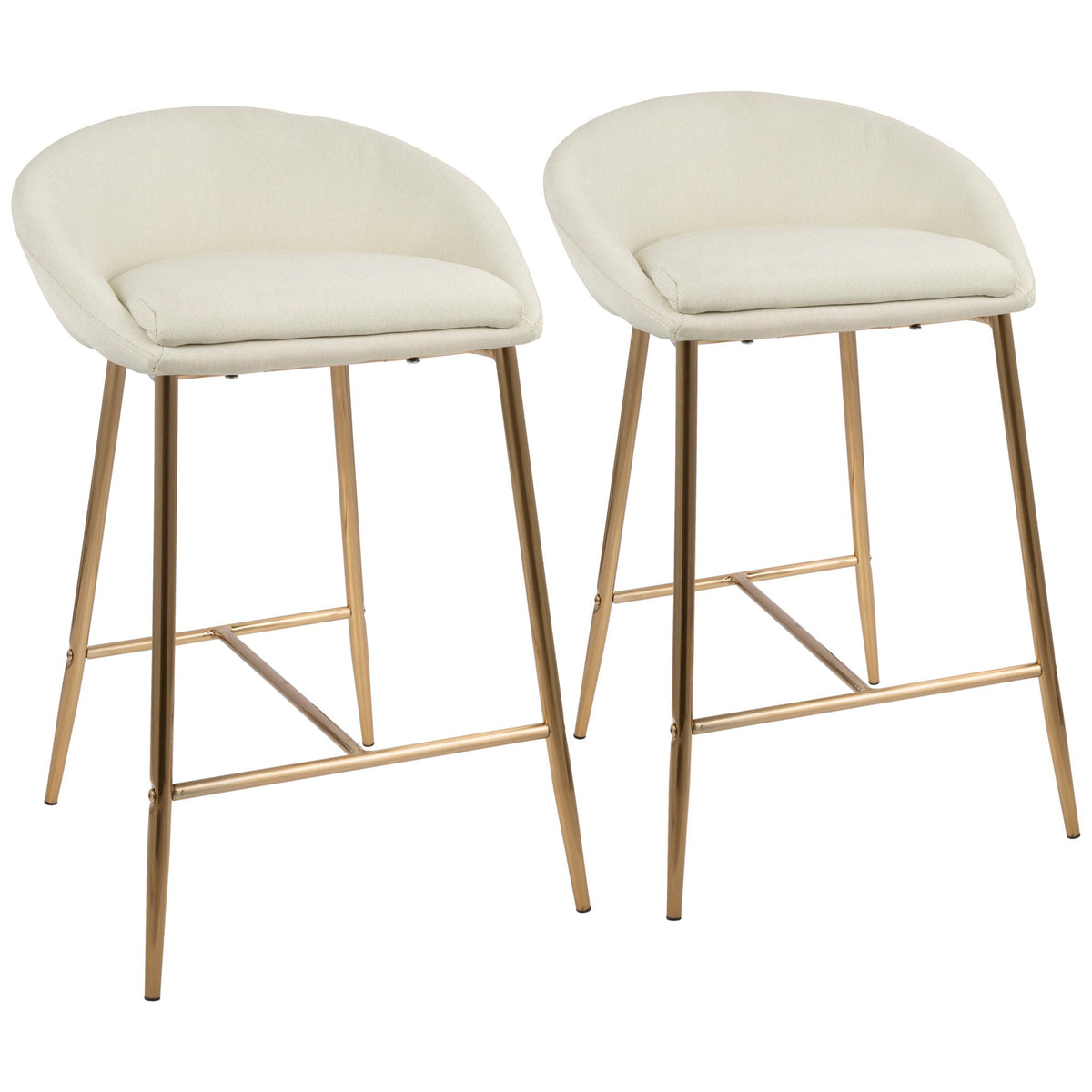 Glam counter stool set beige curved upholstered seats with gold-tone legs 2-pack on Tampa Home & Garden Store