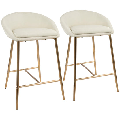 Glam counter stool set beige curved upholstered seats with gold-tone legs 2-pack on Tampa Home & Garden Store