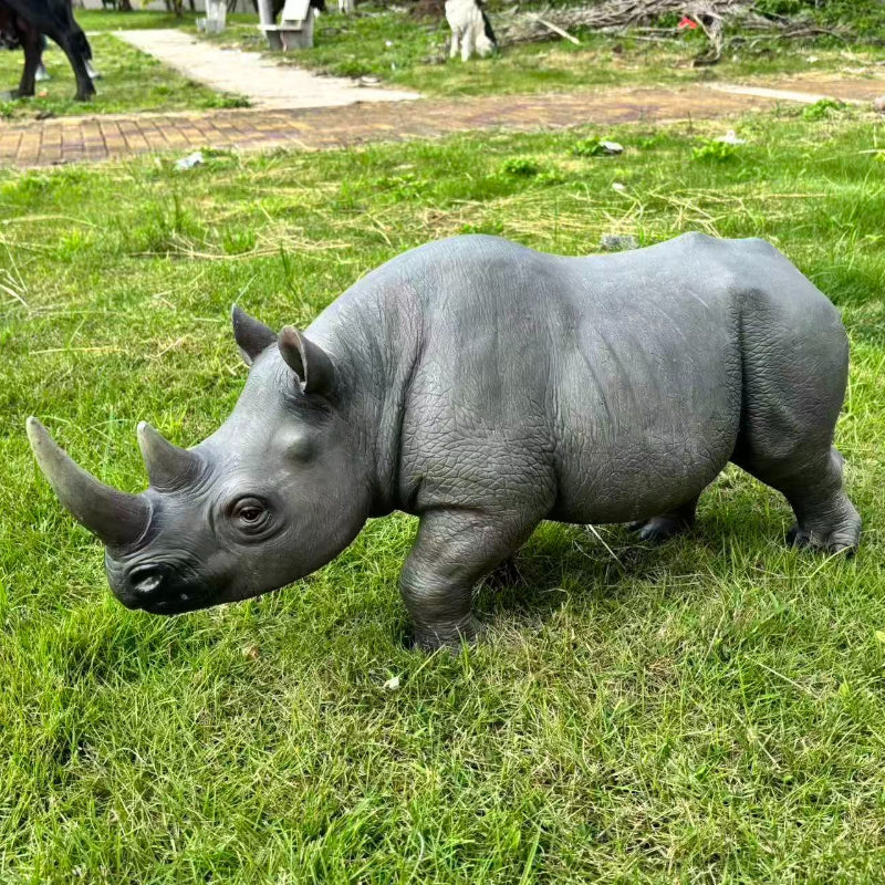 27.5in Large Realistic Rhinoceros Garden Statue gray outdoor sculpture HouseOfZazla on Tampa Home & Garden Store