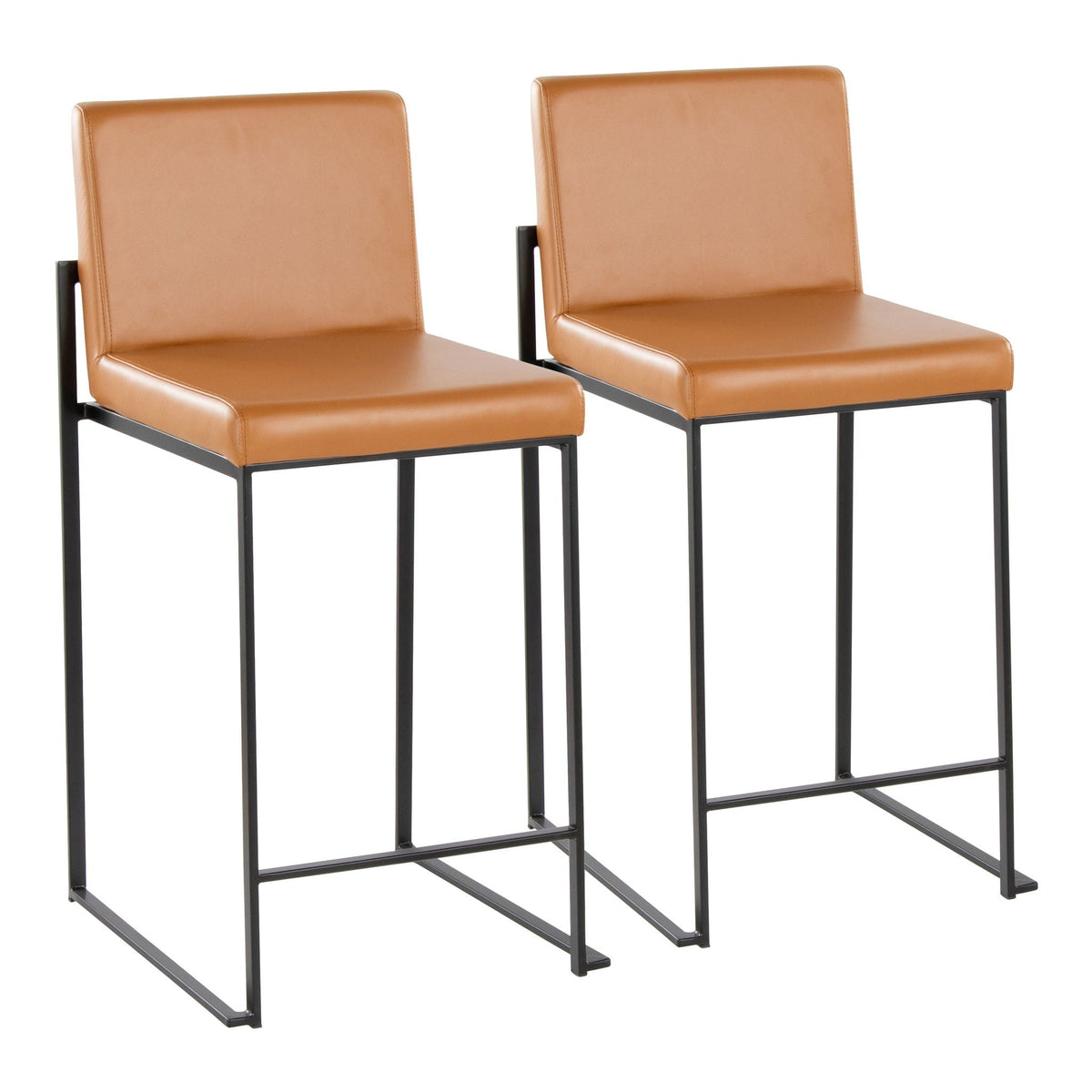 Barstool set high-back tan leather seats with black metal frame, 2 stools HouseOfZazla on Tampa Home & Garden Store