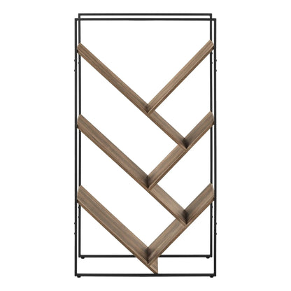 3-tier etagere with black metal frame and angled wood shelves on Tampa Home & Garden Store